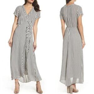 NWT Women's Bardot Size XS Adie Stripe Midi Wrap Dress - Black & White MSRP $119